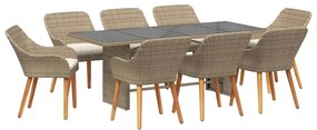 Conjunto de Jantar de 9 Peças Bege em Rattan Sintético