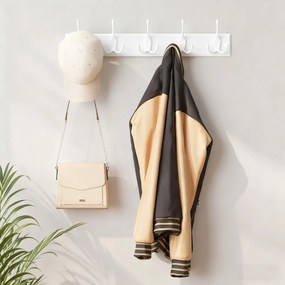 Cabide de parede com ganchos de metal, barra para casacos e chapéus 7 x 50,4 x 10,5 cm Branco