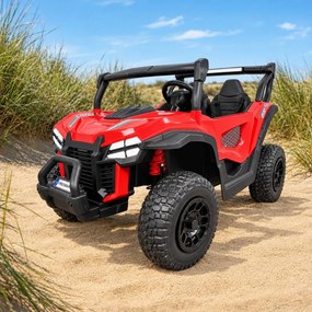 Buggy elétrico para crianças 2 lugares 1000R 4x4 24V, Rodas de borracha, Banco em pele sintética Vermelho
