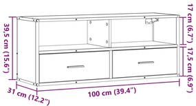 Móvel p/ TV 100x31x39,5 cm deriv. madeira/metal cinzento sonoma