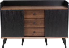 Aparador com 3 gavetas, portas de correr às riscas, 117,5x39,5x80 cm, Preto
