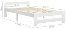 Estrutura de cama 90x200 cm madeira pinho maciço branco