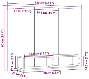 Gabinete de TV de Parede Madeira Antiga 120 x 23.5 x 90 cm