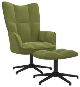 328109 vidaXL Cadeira de descanso com banco veludo verde-claro