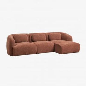 Sofá Modular Chaise Longue Direito De 3 Peças Em Chenille Coquette Chenille Castanho Ferrugem - Sklum