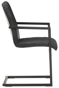 Cadeiras de jantar cantilever 2 pcs couro genuíno preto