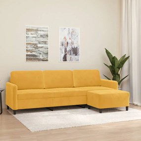 vidaXL Sofá de 3 lugares com apoio de pés 210 cm veludo amarelo-claro