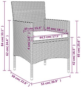 7 pcs conjunto de jantar para jardim com almofadões preto
