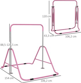 Barra de Ginástica para Crianças Dobrável com Altura Ajustável para Treino em Casa 154x106,2x88,5-128,5 cm Rosa