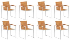 Cadeiras de jardim 8 pcs madeira acácia maciça e aço inoxidável