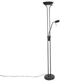 Candeeiro de pé moderno preto com luz de leitura incl. LED dim to warm - Diva Moderno
