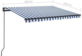 Toldo retrátil manual com LED 3,5x2,5 m azul e branco