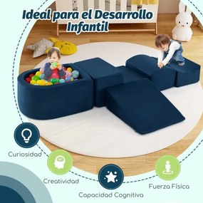 Conjunto de 5 peças para escalada e gatinhar com piscina de bolas (NÃO INCLUIDAS) e capa lavável na máquina Azul escuro