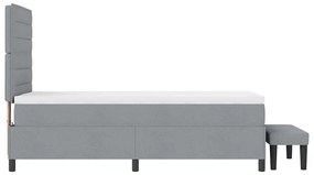 Cama Box Spring com Colchão e Banco Cinza Claro 80x200 cm Tecido