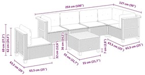 7 pcs conjunto de sofás p/ jardim com almofadões vime PE bege