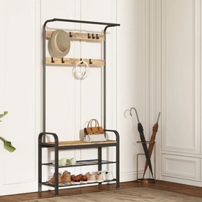 Cabide com 9 ganchos de 33,7 x 84 x 183 cm castanho acinzentado