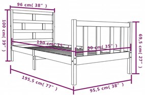 Estrutura de cama solteiro 90x190 cm pinho maciço