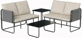 Outsunny Conjunto de Jardim de 4 peças Móveis de Exterior com 2 Sofás de 2 Lugares 2 Mesas de Vidro Capas Removíveis Preto e Bege | Aosom Portugal