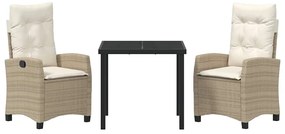 Conjunto de jantar de jardim com 3 peças e almofadas - rattan poliéste