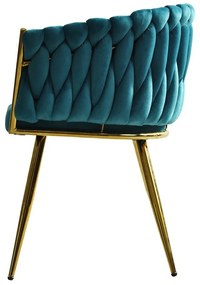 Conjunto 2 Cadeiras KING, metal dourado, tecido veludo turquesa