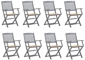 vidaXL Cadeiras de exterior dobráveis 8pcs c/ almofadões acácia maciça
