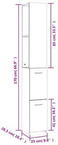 Armário WC 25x26,5x170 cm derivados de madeira sonoma cinzento
