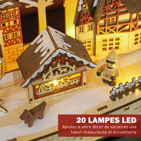 Aldeia de Natal Luminosa, 45 x 12 x 30 cm, com 20 LED, Cor Madeira Natural