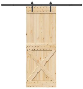 vidaXL Porta de correr com ferragens 85x210 cm madeira de pinho maciça