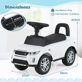 Andarilho para crianças forma de carro de 12 a 36 meses com buzina, sons e espaço para guardar Brinquedo para sentar e deslizar Branco