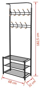 Conjunto de Entrada Millena com Sapateira -  68x32x182,5 cm - Cor Pret