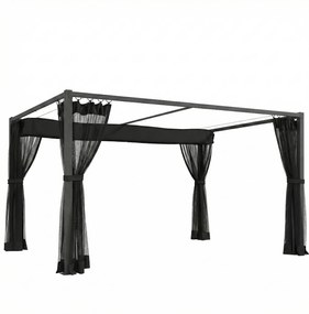 Outsunny Pérgola de Jardim 3x4 m com Teto Retrátil e 4 Laterais em Rede UPF30+ Pérgola para Exterior Terraço Cinza | Aosom Portugal