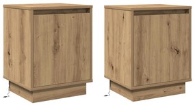 Camas de cabeceira  com luzes LED 2 pcs Carvalho Artisan 39x34,5x50 cm