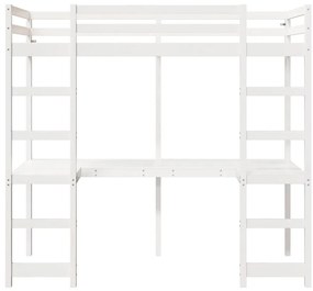 Cama alta sem colchão 75x190 cm pinho maciço branco
