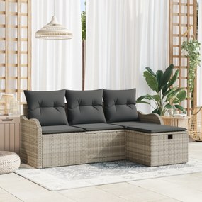 Conjunto de Sofá de Jardim de 4 Peças com Almofadas Cinza Claro Rattan