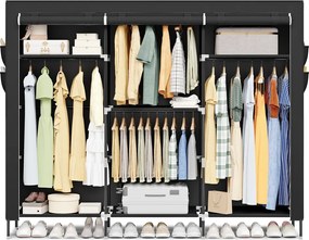 Guarda roupa com varão 45 x 189 x 180 cm, em tecido e plástico com bolsos laterais preto