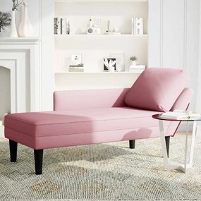 Chaise lounge c/ almofada/apoio de braços direito veludo rosa