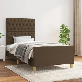 Estrutura de cama sem colchão 90x200 cm tecido castanho-escuro