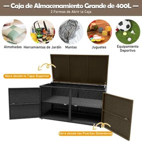 Caixa de arrumação para jardim em rattan 335L Contentor de arrumação em vime para exterior coberto 2 Estantes 115 x 60 x 65 cm Preto