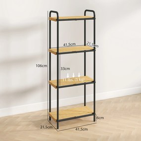Estante de Casa de Banho de Bambu de 3 Níveis Estante de Armazenamento com 3 Prateleiras Ripas e Estrutura de Aço 41,5x21,5x106 cm Madeira e Preto