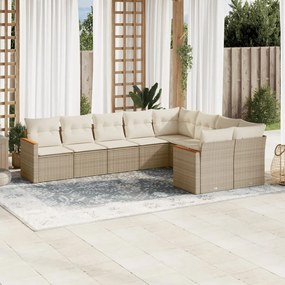 vidaXL 9 pcs conjunto de sofás p/ jardim com almofadões vime PE bege