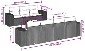 8 pcs conjunto sofás de jardim com almofadões vime PE preto