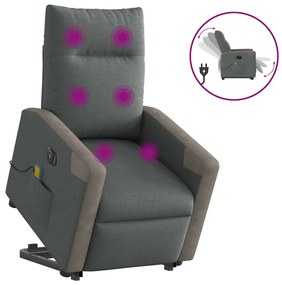 Poltrona elétrica elevatória massagens tecido cinzento-escuro