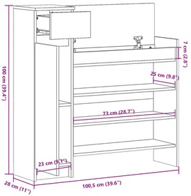 Sapateira 100,5x28x100 cm derivados de madeira carvalho sonoma