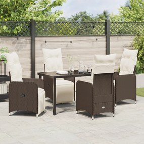 Conjunto de Jantar para Jardim com 5 Peças e Almofadas Castanho Rattan