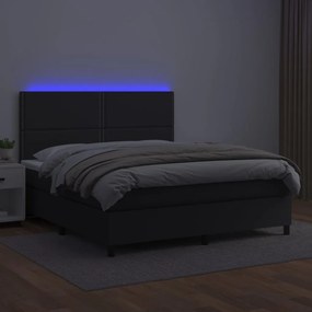 Cama box spring c/ colchão/LED 160x200cm couro artificial preto