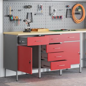 Conjunto de Armários de Trabalho 3 Peças vidaXL Vermelho e Cinza em Ma