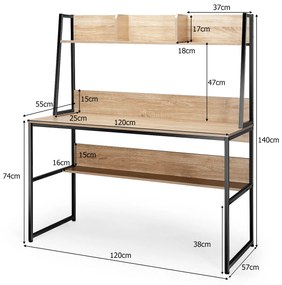 Secretaria com prateleira 3 cubos de arrumação Design economizador de espaço 120 x 57 x 139,5 cm Natural