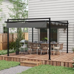 Pérgola 3x4 Pérgola de Jardim com Teto Retrátil de Poliéster e 12 Orifícios de Drenagem Cinza