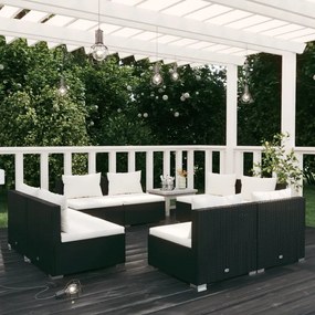vidaXL 8 pcs conjunto lounge de jardim c/ almofadões vime PE preto