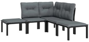5 pcs conjunto lounge de jardim vime PE preto/cinzento